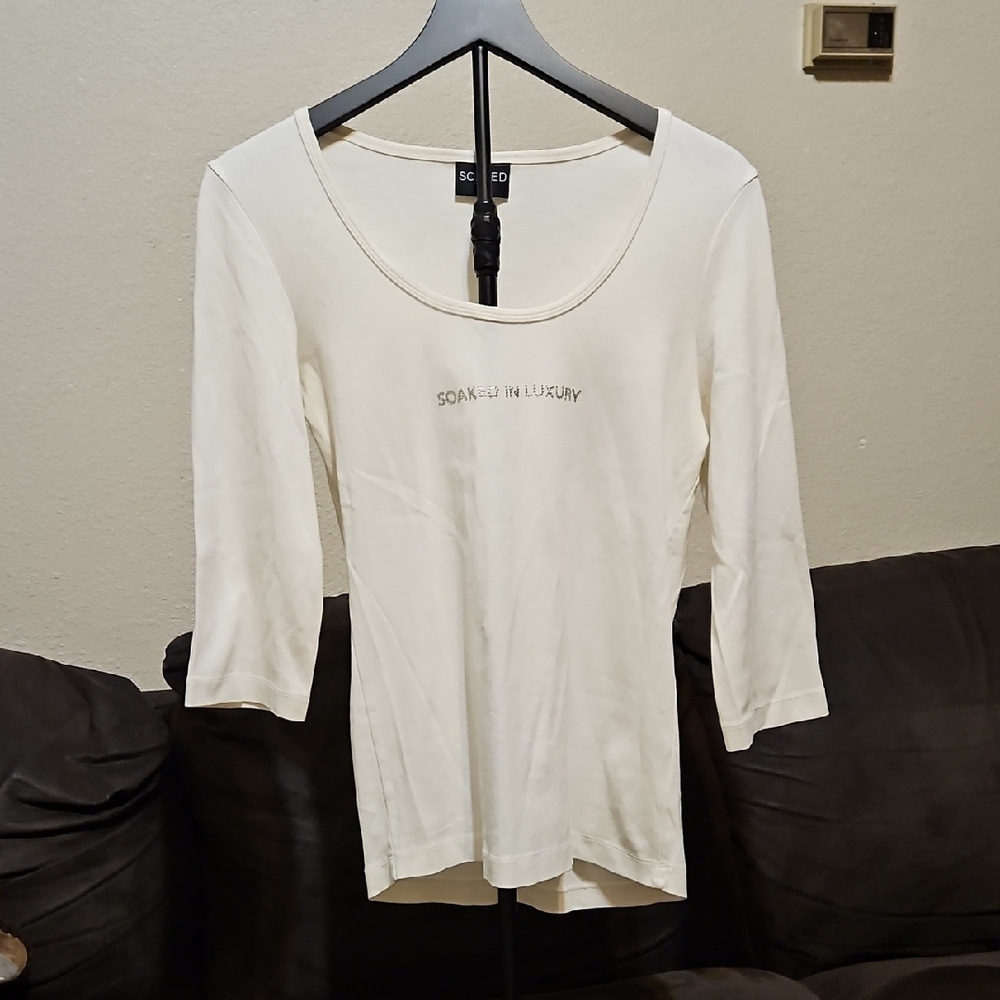 Soaked In Luxury Women's Cream Scoop Neck 3/4 Sleeve Tee